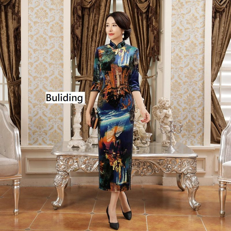 Floral 3/4-Sleeve Qipao