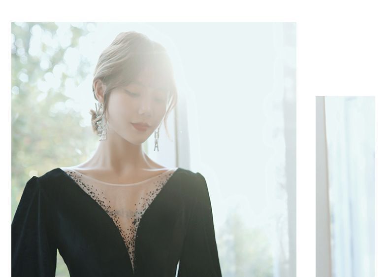 Long-Sleeve Glitter Velvet A-Line Gown