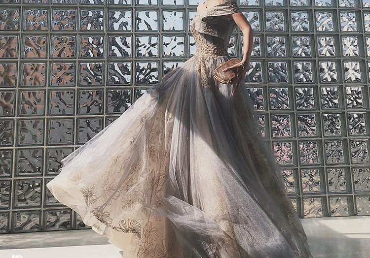 Off-Shoulder Embroidered A-Line Gown