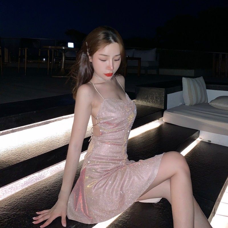 Strappy Glitter Sheath Party Dress