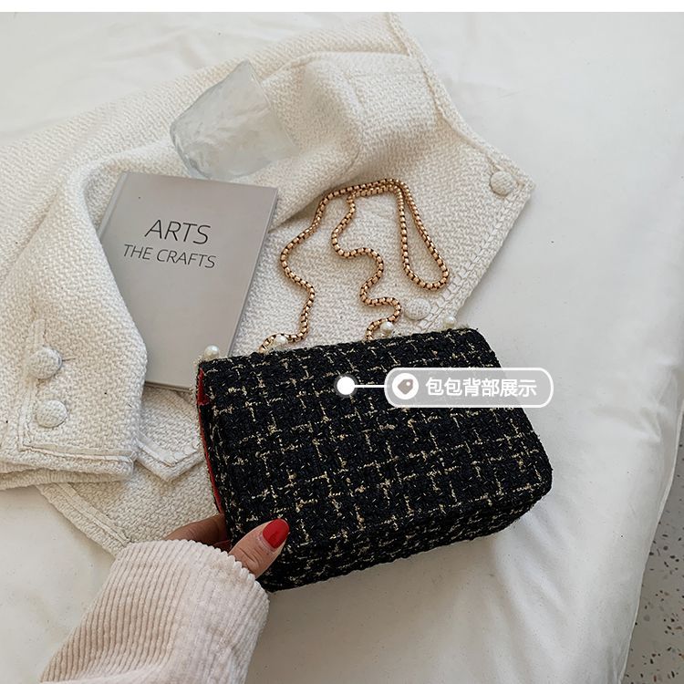 Faux Pearl Tweed Crossbody Bag