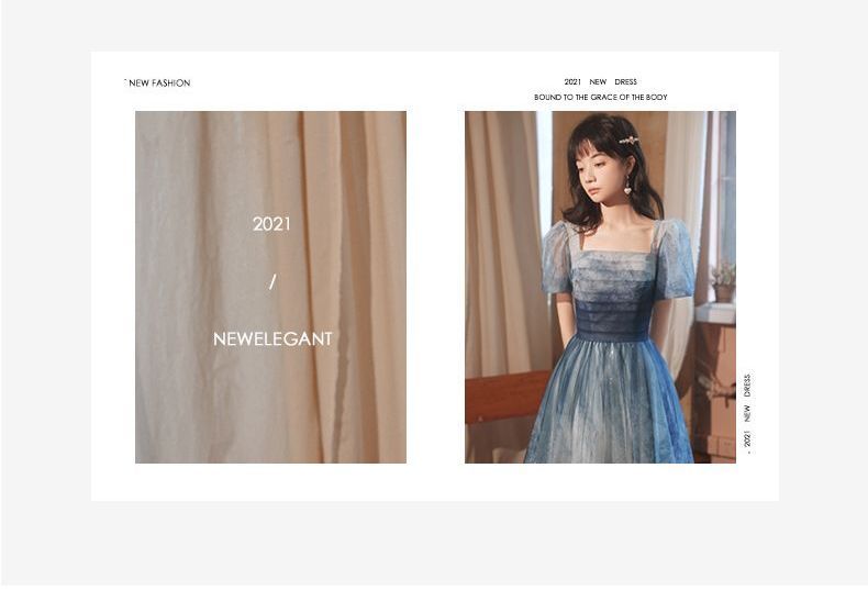 A-Line Gown Mesh Evening Tie-Dye Puff-Sleeve