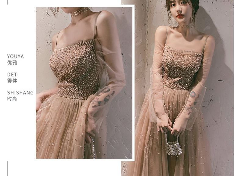 Sequined Gown A-Line Evening Puff-Sleeve