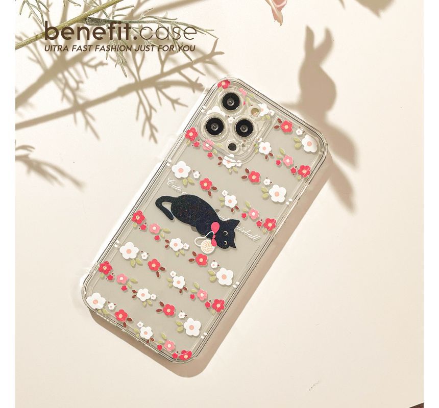 Cat Flower Transparent Phone Case