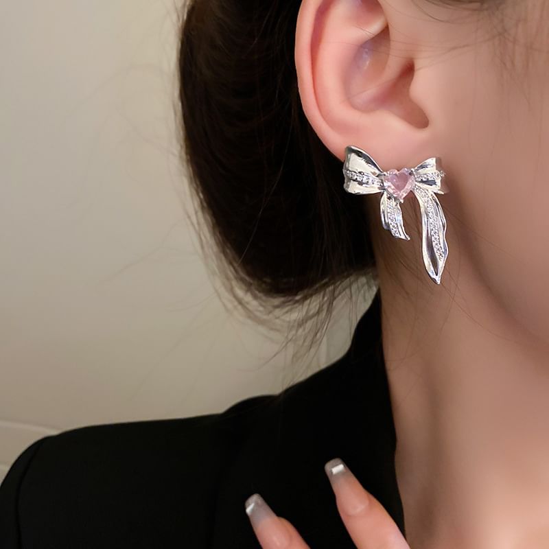 Bow / Heart Rhinestone Alloy Earring (various designs)