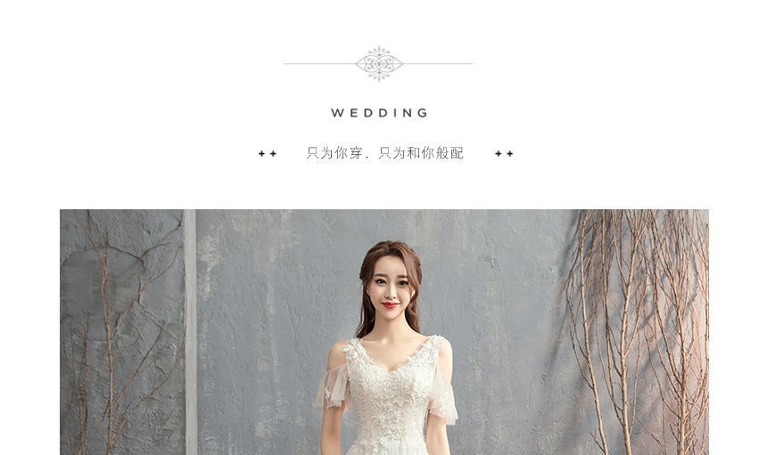 Short-Sleeve Cold-Shoulder V-Neck Wedding A-Line Gown