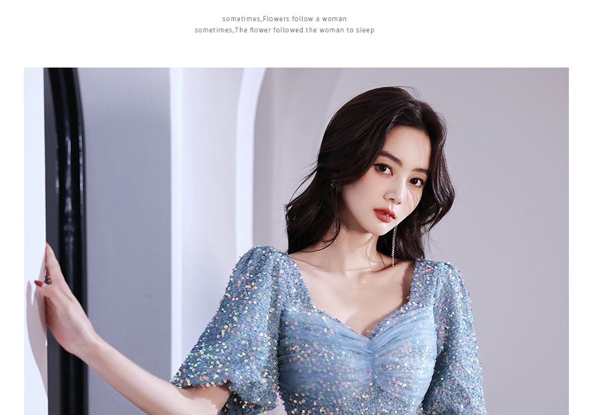 Mermaid Glitter Gown V-Neck Evening