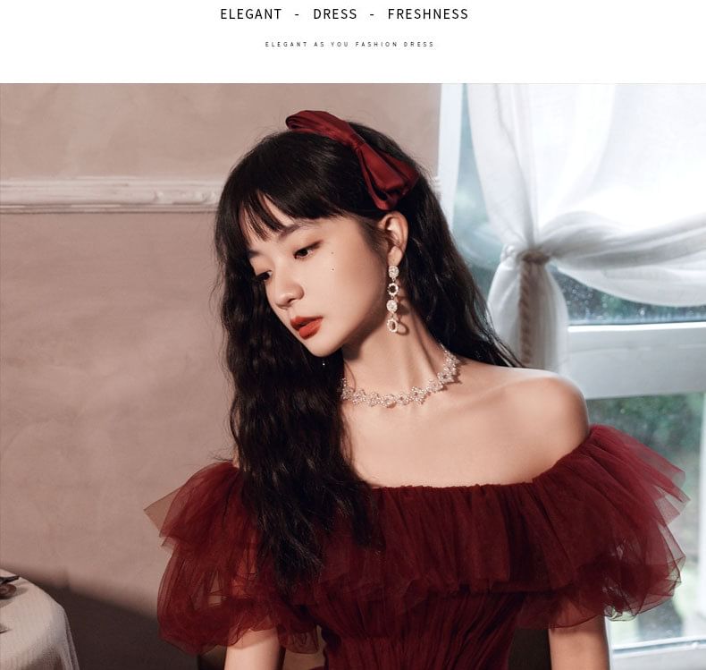 Off-Shoulder Mesh A-Line Evening Gown