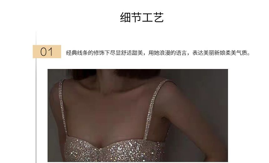 Gown Sequined Strap Evening A-Line Rhinestone Spaghetti