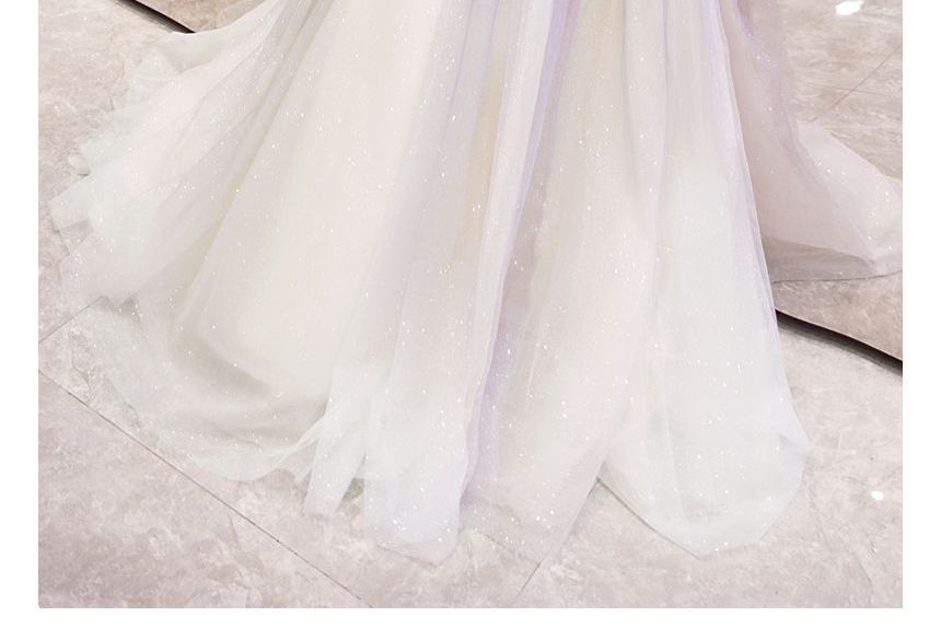 Evening Neckline Spaghetti Sweetheart Rhinestone Strap Gown Gradient Mesh A-Line