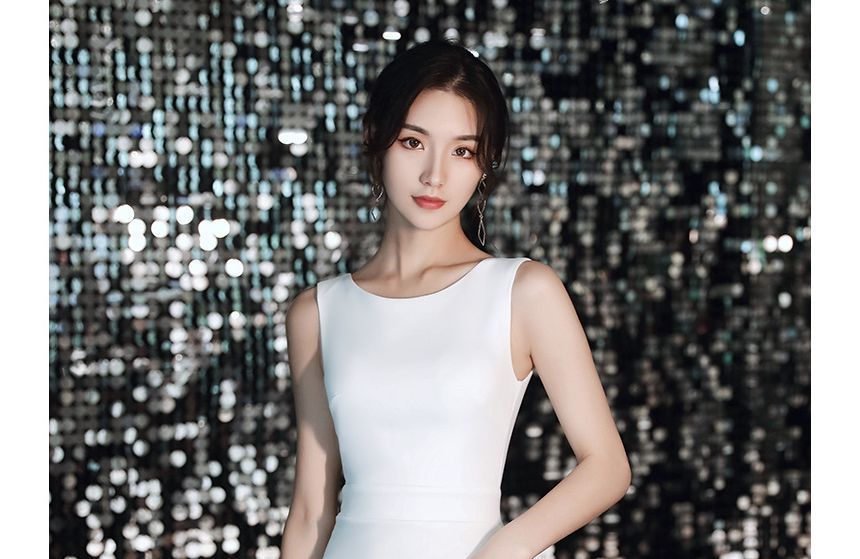 Gown Sleeveless Panel Wedding Plain Ruffle Mermaid