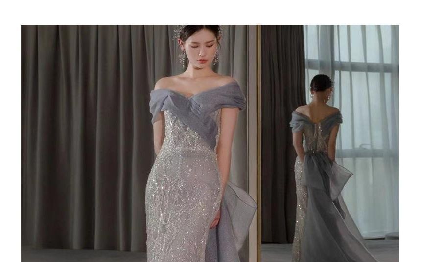 Lace Mermaid Gown Off-Shoulder Evening Paneled