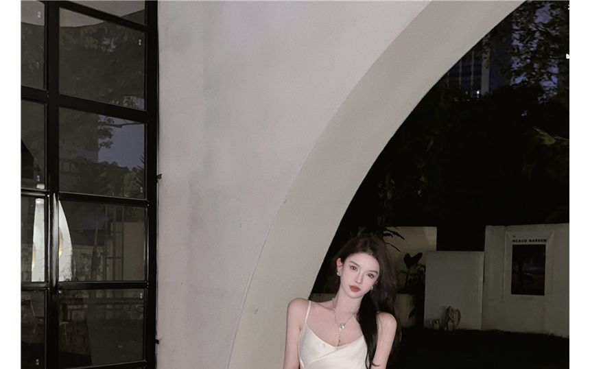 Spaghetti Strap Plain Slim-Fit Midi Dress