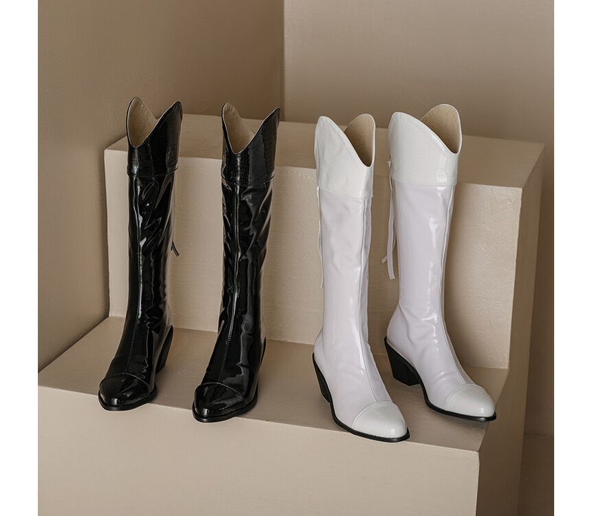 Pointed Chunky Heel Tall Boots