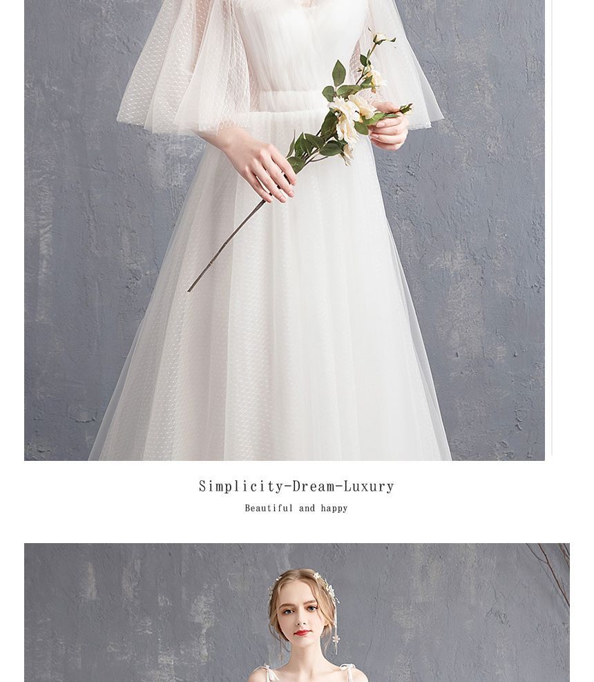 Elbow-Sleeve Cold Shoulder Plain Ruffle Mesh A-Line Wedding Gown