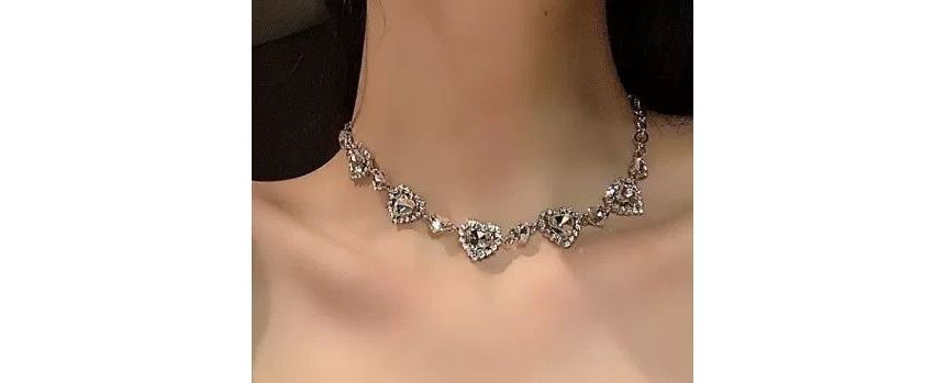 Rhinestone Heart Alloy Choker
