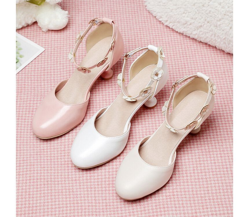 Flower Accent Kitten Heel D'Orsay Sandals