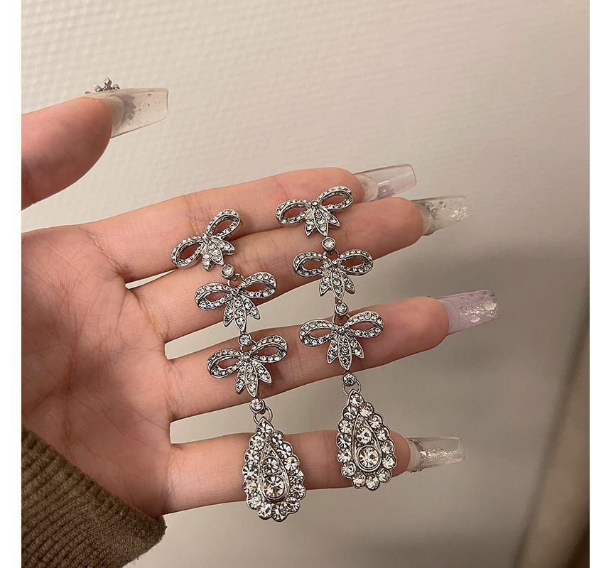 Dangle Alloy Bow Earring Rhinestone
