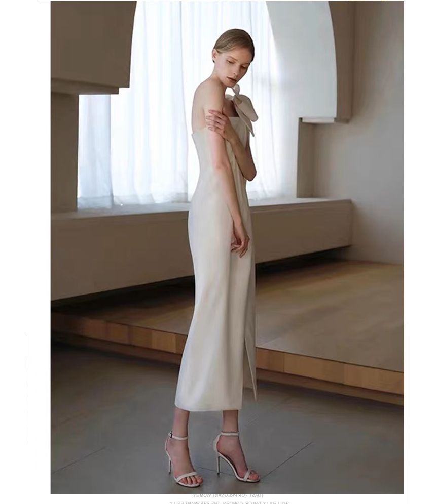 One-Shoulder Bow Slit Sheath Cocktail Dress
