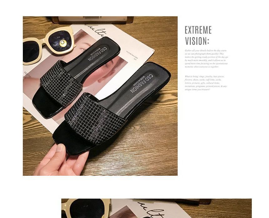 Rhinestone Flat Slide Sandals