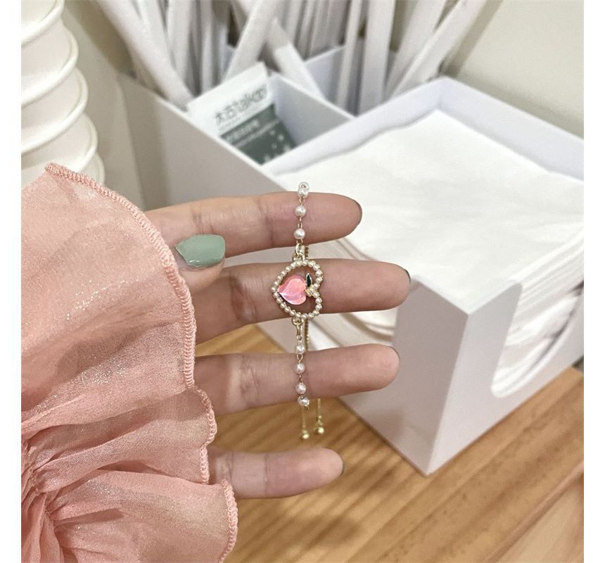Faux Peach Heart Bracelet Pearl
