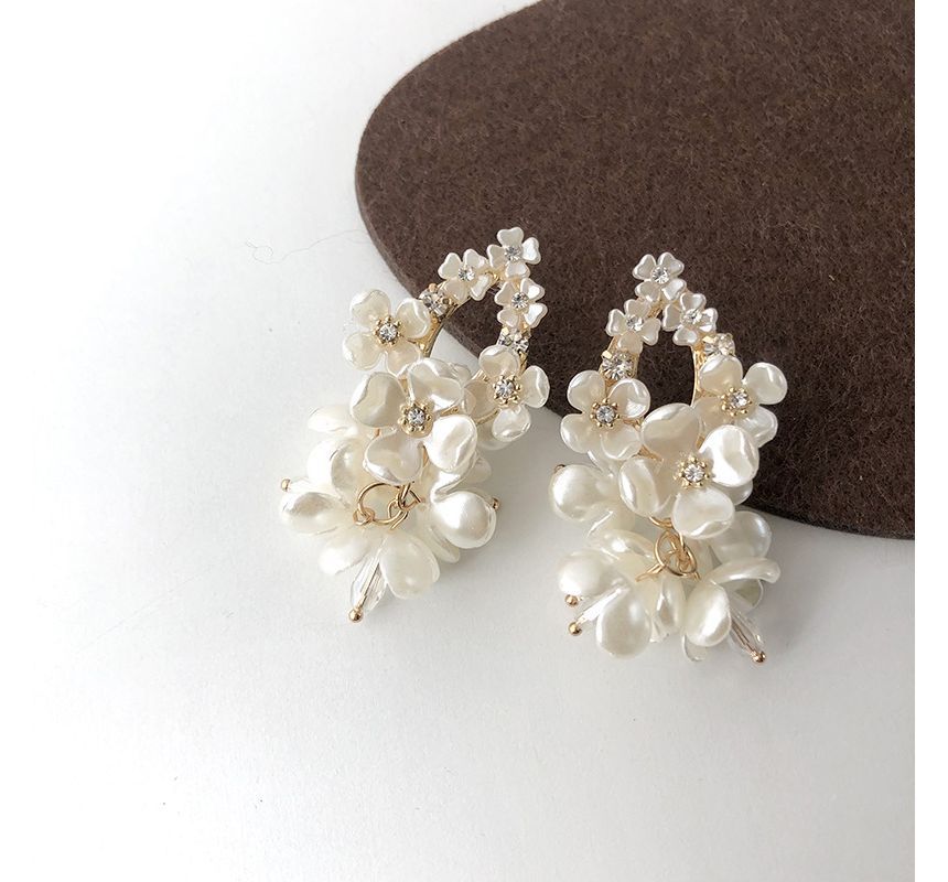 Earring Alloy Floral Fringed Pearl Faux