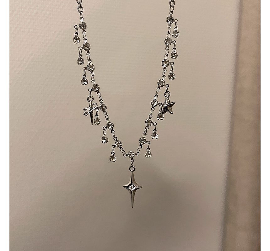 Fringed Choker Alloy Rhinestone Star