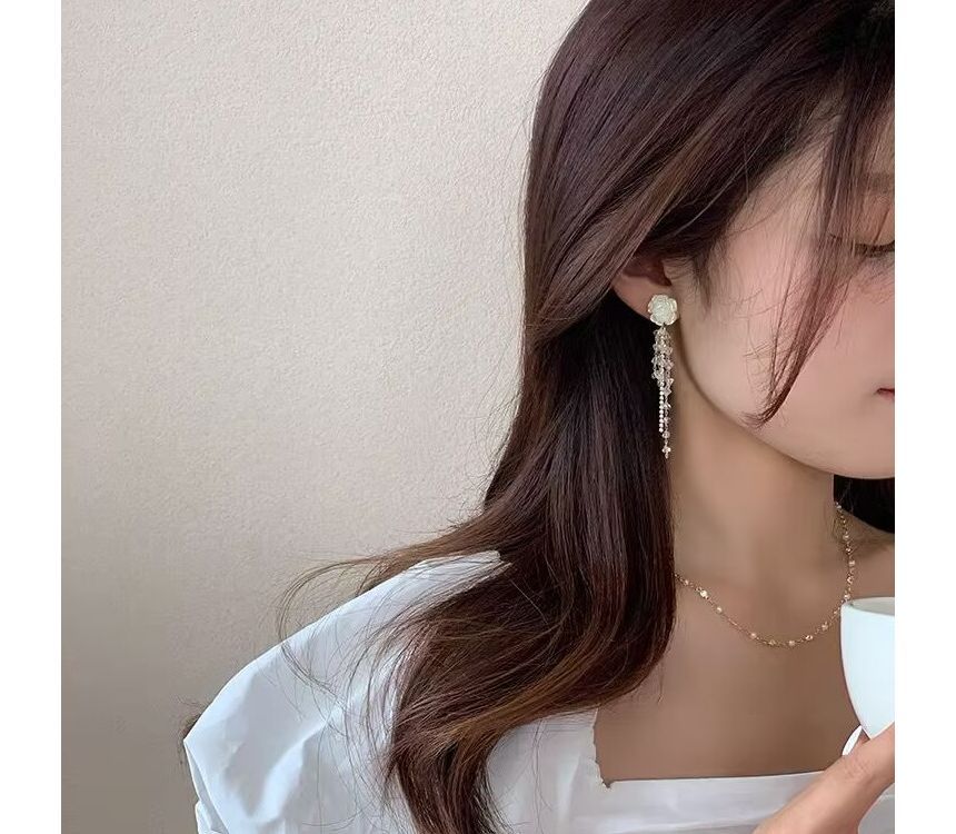 Fringed Alloy Faux Floral Earring Crystal