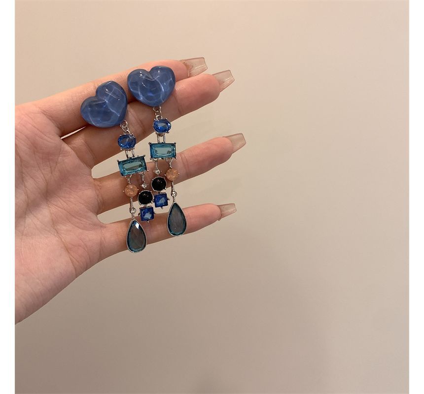 Earring Alloy Rhinestone Fringed Heart