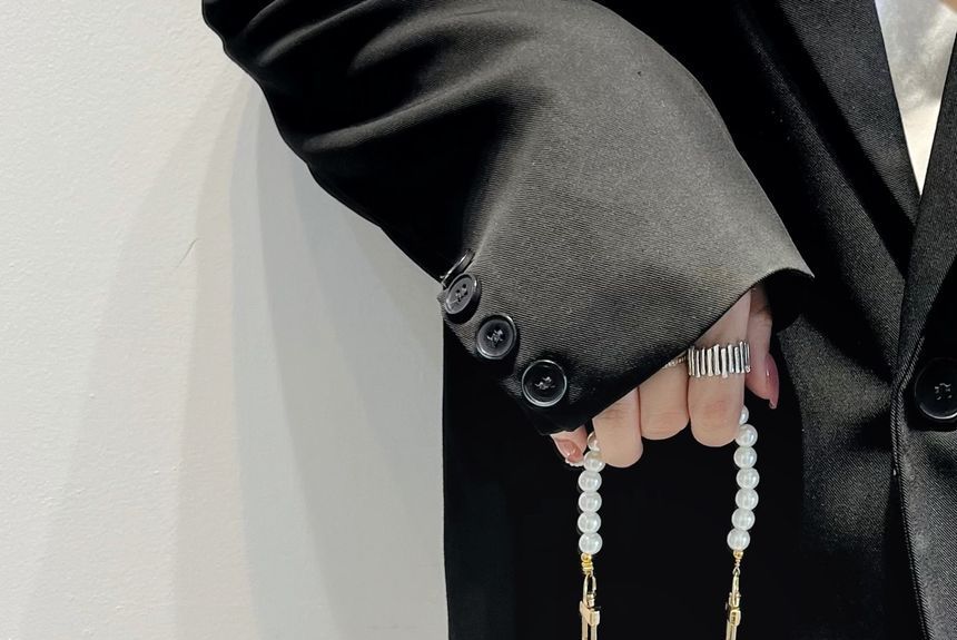 Faux Leather Elephant Charm Faux Pearl Strap Phone Case