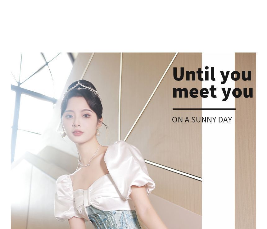 Short-Sleeve Neck Corset Square Evening Waist Gown