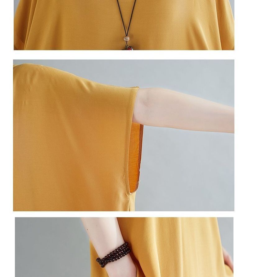 V-Neck Short Sleeve Shift Maxi Dress
