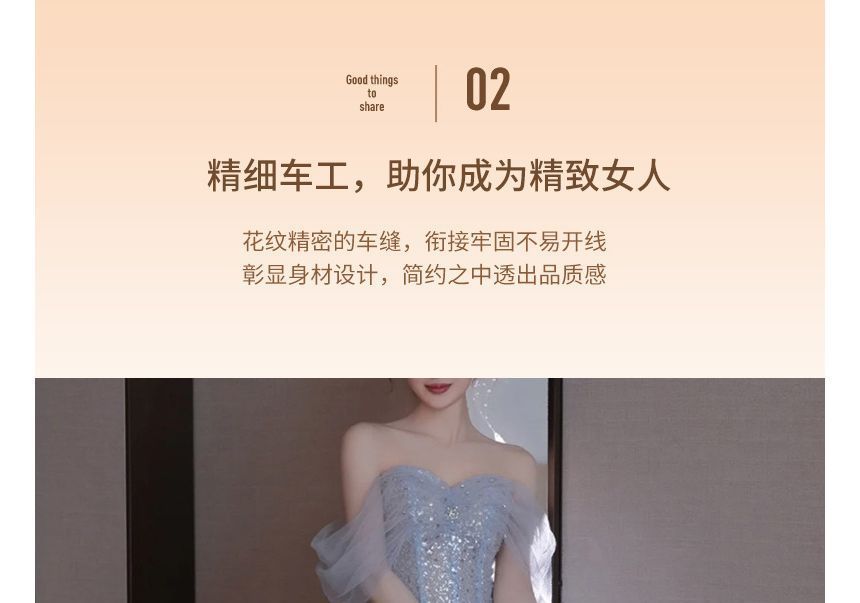 Evening Shoulder A-Line Cold Midi Gown Glitter