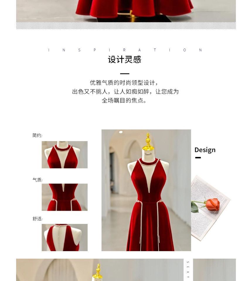 Gown Cutout Velvet Crew Neck Rhinestone Plain A-Line Sleeveless Evening