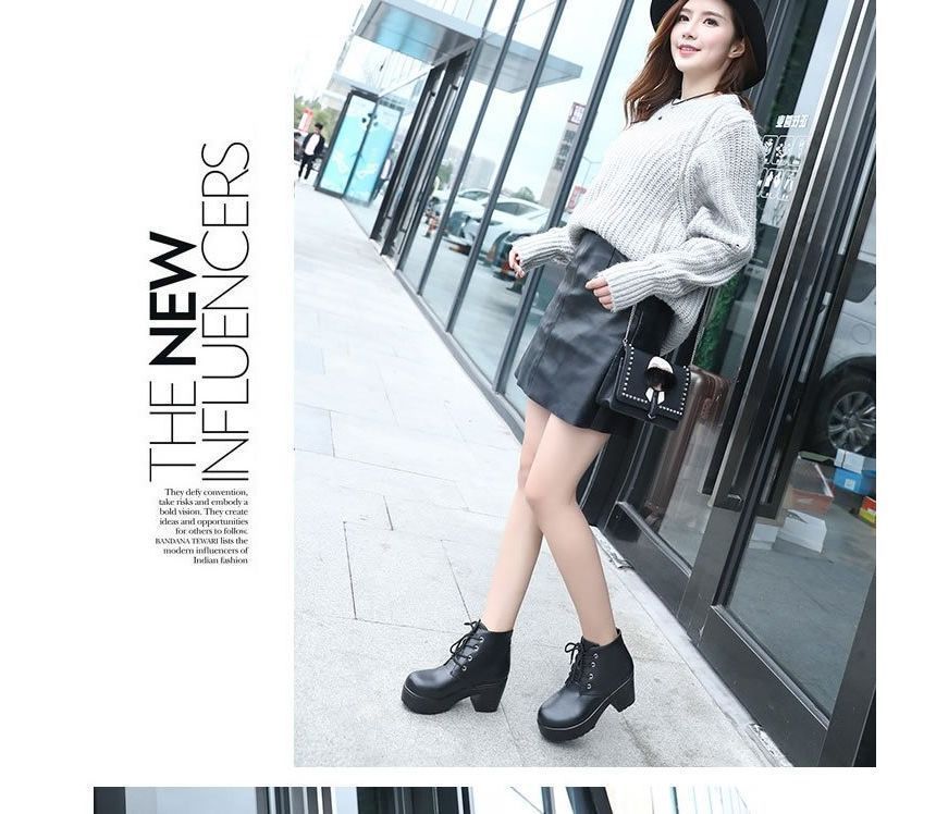 Lace-Up Chunky Platform Boots Ankle Heel