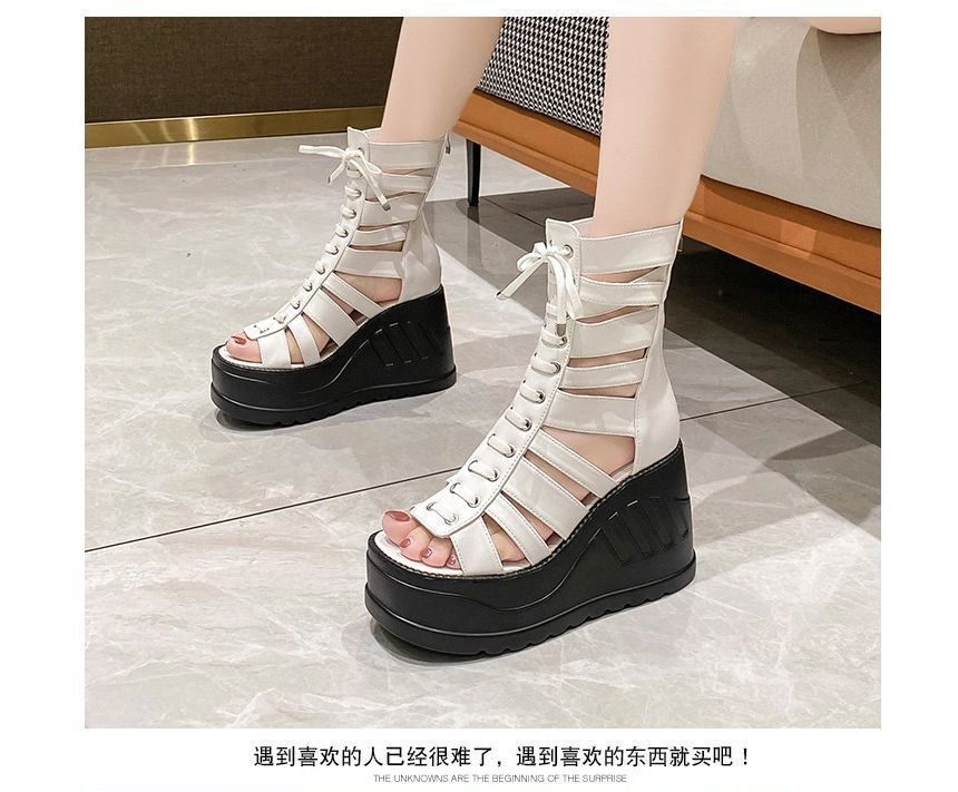 Platform Heel Lace-Up Wedge Gladiator Sandals