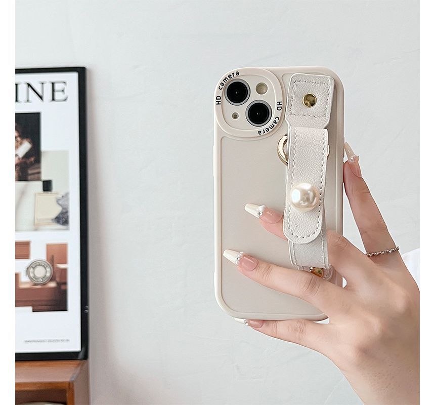 Faux Pearl Hand Strap Phone Case