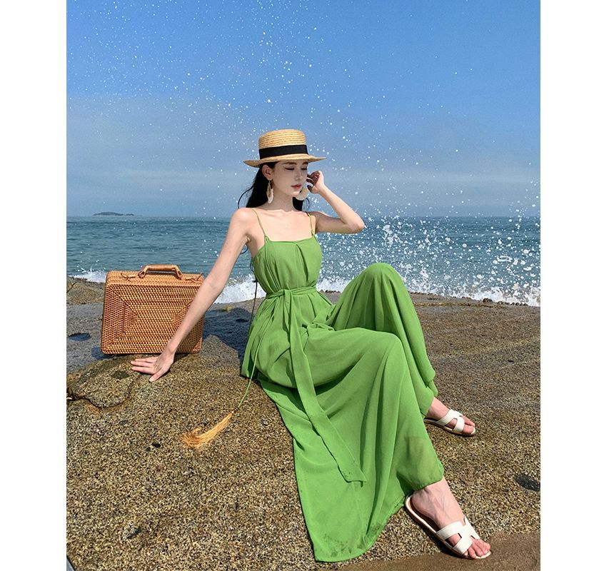 Spaghetti Strap Plain Wide Leg Jumpsuit