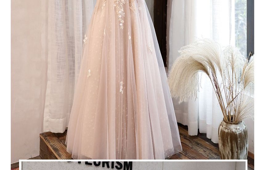 Crew Gown Neck A-Line Evening Long-Sleeve Mesh