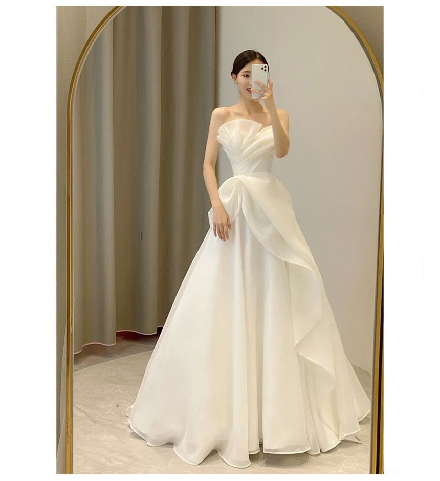 Shirred Gown Wedding A-Line Strapless