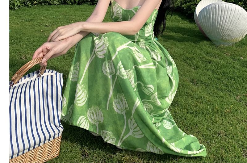 Spaghetti Strap Floral Print Midi Sundress