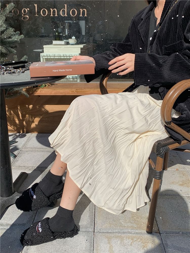 High Rise Plain Shirred Midi A