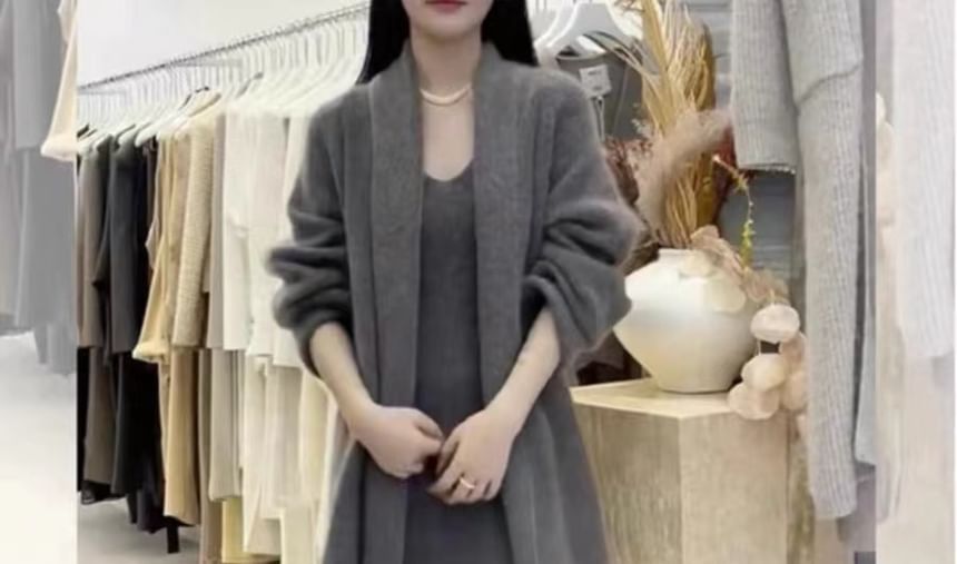 Long Cardigan with Sleeveless Knit Smock Maxi