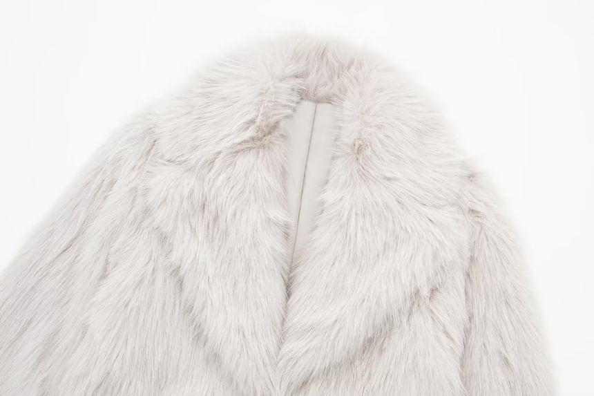 Collared Plain Faux Fur Hook And Eye Coat