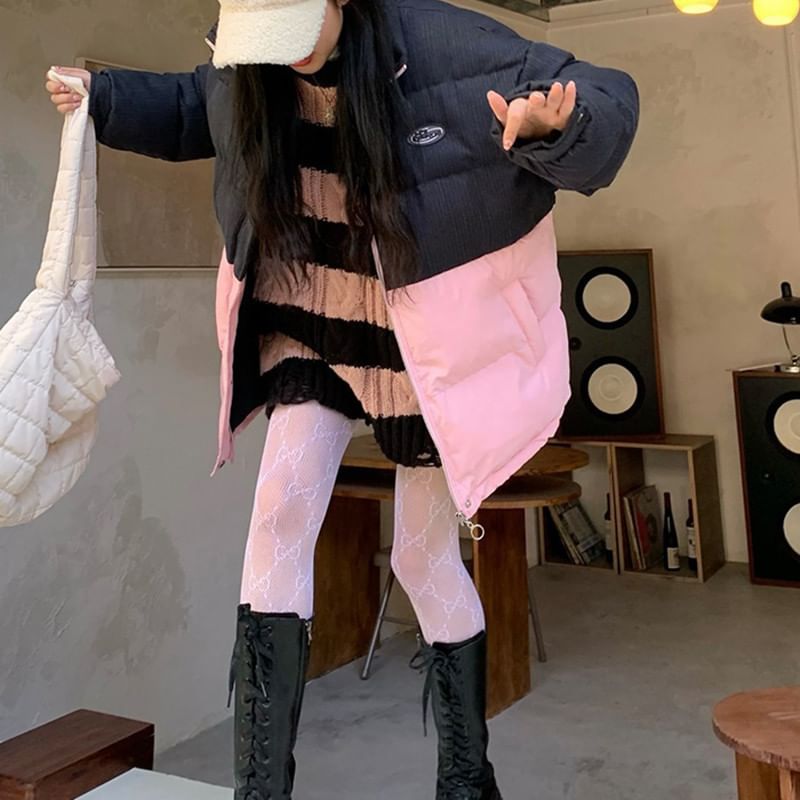 Knit Cable Sweater Distressed Striped Neck Crew