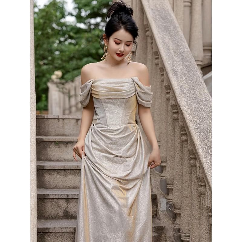 Off Shoulder Corset Waist A-Line Evening Gown