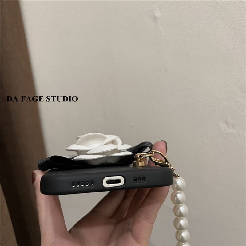 Faux Floral Pearl Case Phone Strap