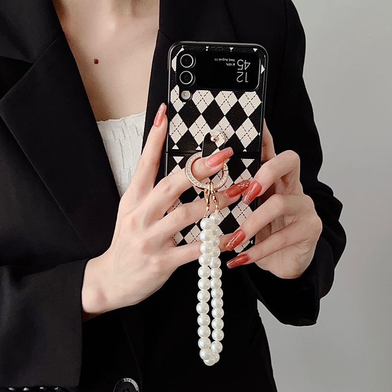 Case Faux Argyle Strap Pearl Phone