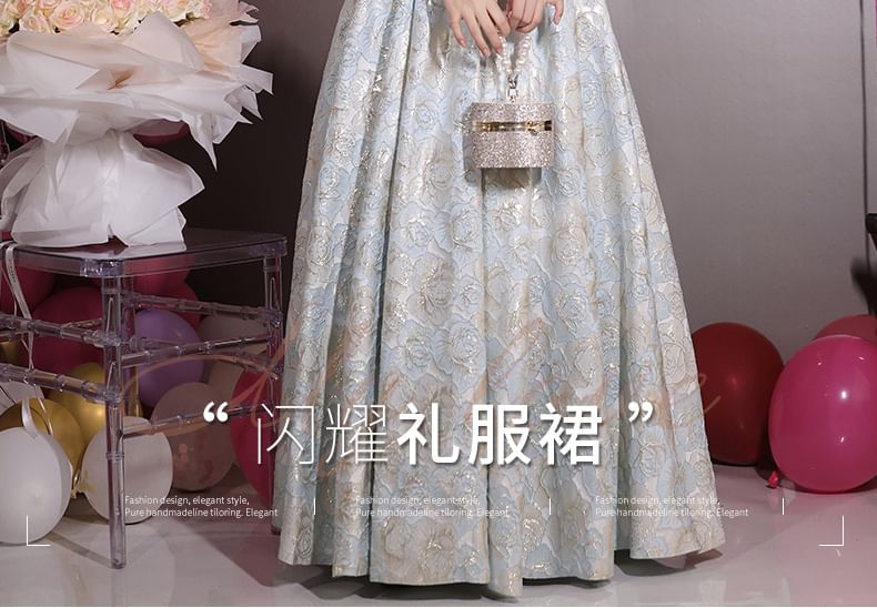 Strapless Floral A-Line Evening Gown