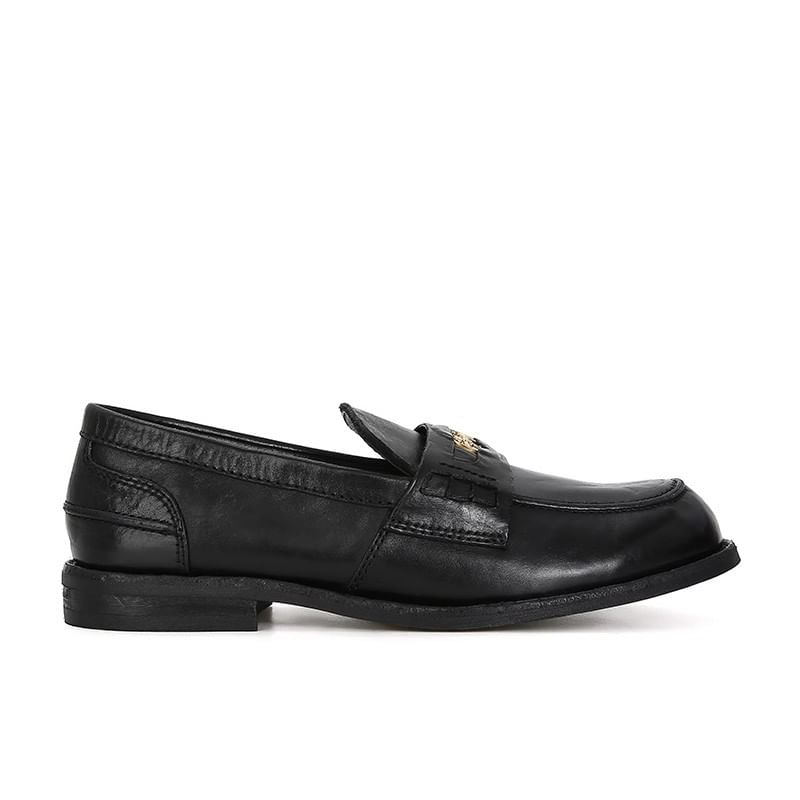 Leather Loafers Accent Faux Metal